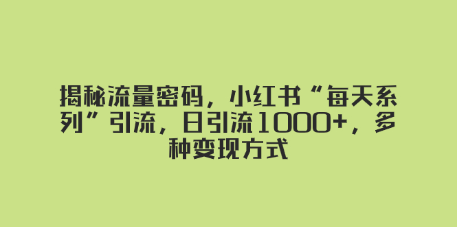 （8179期）揭秘流量密码，小红书“每天系列”引流，日引流1000+，多种变现方式 - 白戈学堂-<a href=