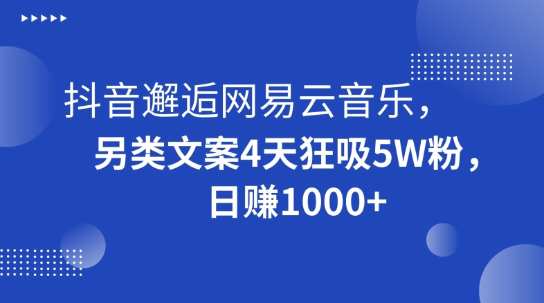 抖音邂逅网易云音乐，另类文案4天狂吸5W粉，日赚1000+【揭秘】 - 白戈学堂-<a href=