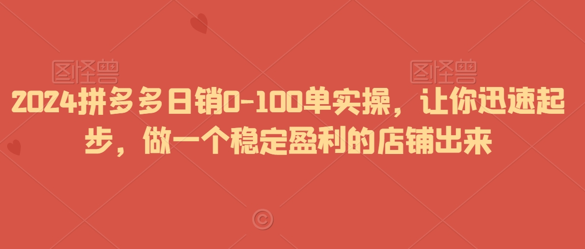 2024拼多多日销0-100单实操，让你迅速起步，做一个稳定盈利的店铺出来 - 白戈学堂-<a href=