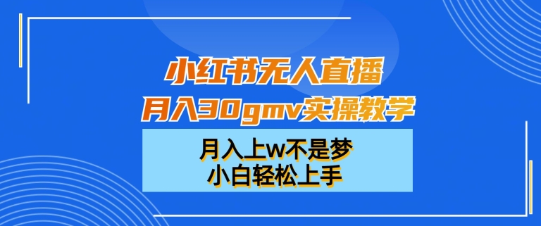 小红书无人直播月入30gmv实操教学，月入上w不是梦，小白轻松上手 - 白戈学堂-<a href=