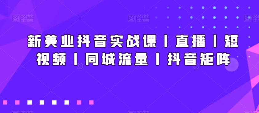 新美业抖音实战课丨直播丨短视频丨同城流量丨抖音矩阵 - 白戈学堂-<a href=