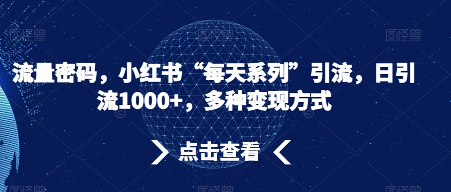 流量密码，小红书“每天系列”引流，日引流1000+，多种变现方式【揭秘】 - 白戈学堂-<a href=