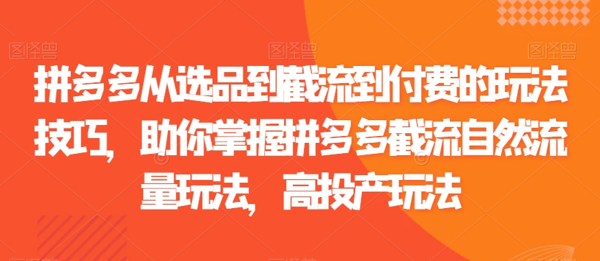 拼多多从选品到截流到付费的玩法技巧，助你掌握拼多多截流自然流量玩法，高投产玩法 - 白戈学堂-<a href=