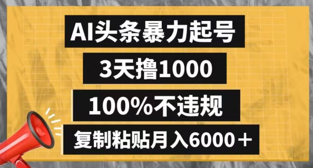 AI头条暴力起号，3天撸1000,100%不违规，复制粘贴月入6000＋【揭秘】 - 白戈学堂-<a href=