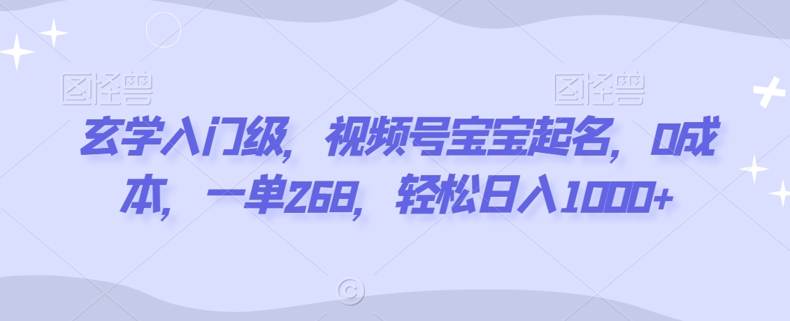 玄学入门级，视频号宝宝起名，0成本，一单268，轻松日入1000+ - 白戈学堂-<a href=