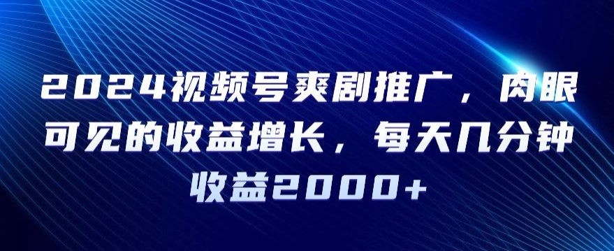 2024视频号爽剧推广，肉眼可见的收益增长，每天几分钟收益2000+ - 白戈学堂-<a href=