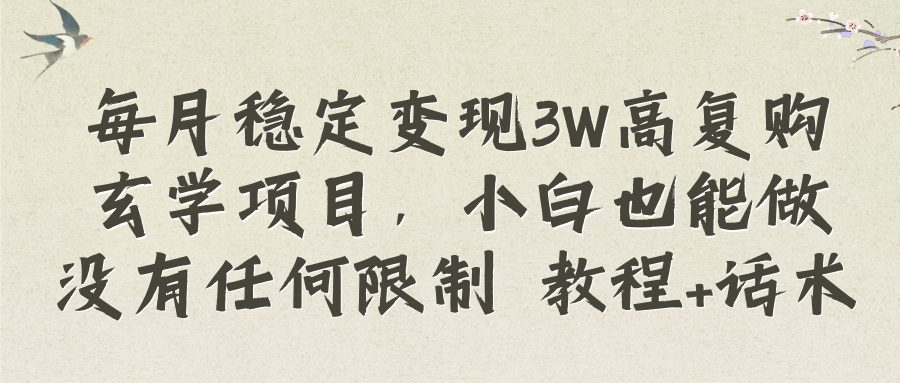 （8417期）每月稳定变现3W高复购玄学项目，小白也能做没有任何限制 教程+话术 - 白戈学堂-<a href=