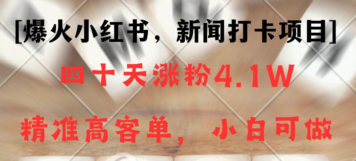 新闻打卡项目，小红书40天涨粉4.1w，高客单精准粉，变现能力超强 - 白戈学堂-<a href=