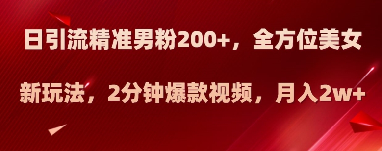 日引流精准男粉200+，全方位美女新玩法，2分钟爆款视频，月入2w+【揭秘】 - 白戈学堂-<a href=