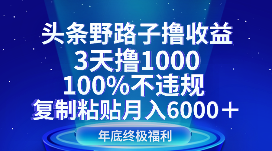 头条野路子撸收益，3天撸1000，100%不违规，复制粘贴月入6000＋ - 白戈学堂-<a href=