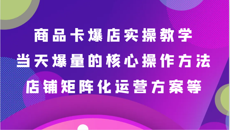 商品卡爆店实操教学，基础到进阶保姆式讲解、当天爆量核心方法、店铺矩阵化运营方案等 - 白戈学堂-<a href=