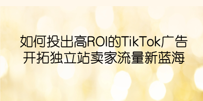 （6102期）如何投出高ROI·TikTok广告，开拓独立站卖家流量新蓝海 - 白戈学堂-<a href=