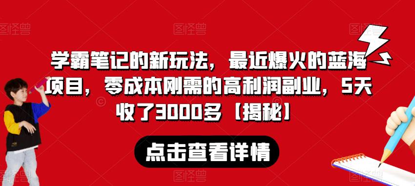 学霸笔记的新玩法，最近爆火的蓝海项目，零成本刚需的高利润副业，5天收了3000多【揭秘】 - 白戈学堂-<a href=