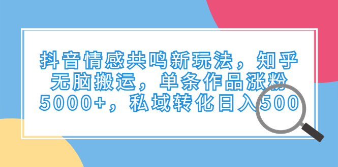 （6758期）抖音情感共鸣新玩法，知乎无脑搬运，单条作品涨粉5000+，私域转化日入500 - 白戈学堂-<a href=