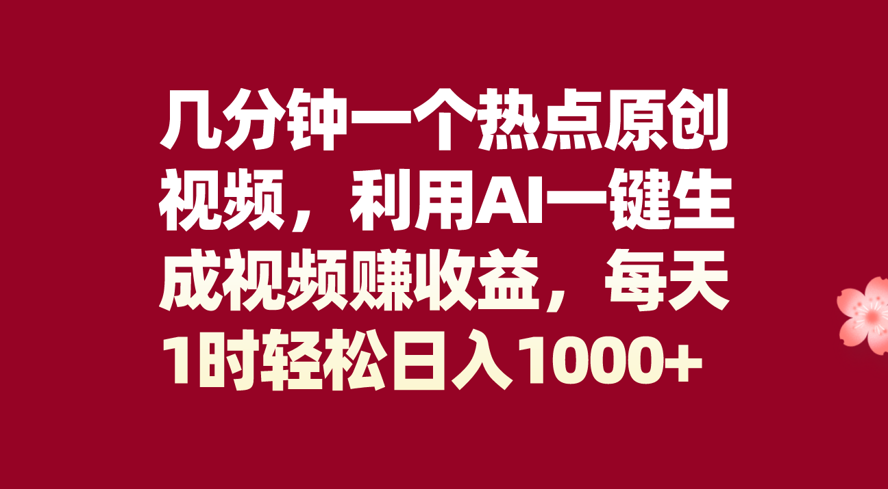 （8083期）几分钟一个热点原创视频，利用AI一键生成视频赚收益，每天1时轻松日入1000+ - 白戈学堂-<a href=