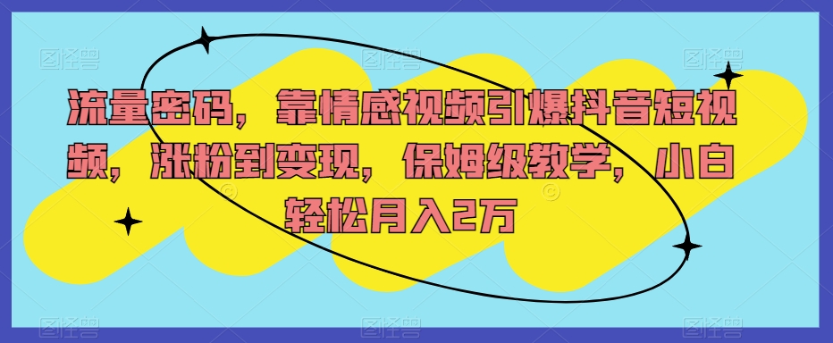 流量密码，靠情感视频引爆抖音短视频，涨粉到变现，保姆级教学，小白轻松月入2万【揭秘】 - 白戈学堂-<a href=