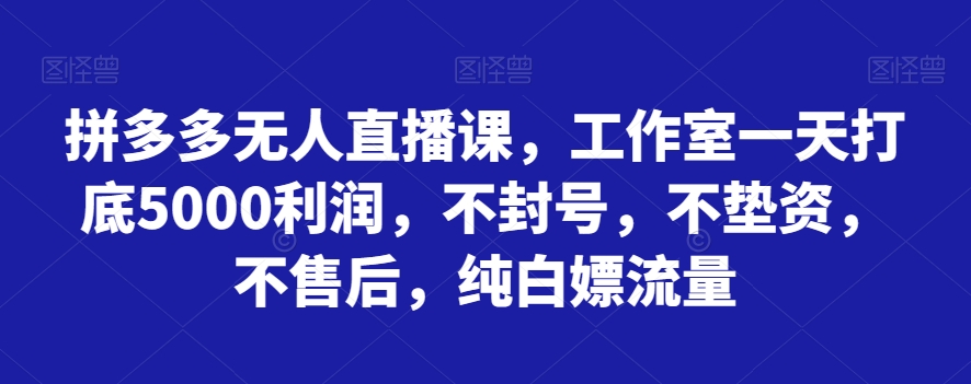 拼多多无人直播课，工作室一天打底5000利润，不封号，不垫资，不售后，纯白嫖流量 - 白戈学堂-<a href=