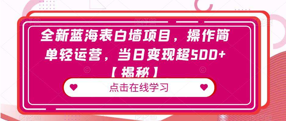 全新蓝海表白墙项目，操作简单轻运营，当日变现超500+【揭秘】 - 白戈学堂-<a href=