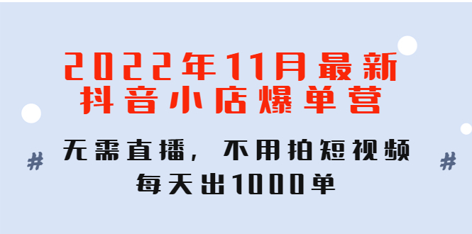 （4356期）2022年11月最新抖音小店爆单训练营：无需直播，不用拍短视频，每天出1000单 - 白戈学堂-<a href=