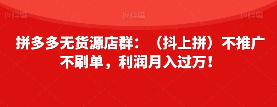 拼多多无货源店群：（抖上拼）不推广不刷单，利润月入过万！【揭秘】 - 白戈学堂-<a href=