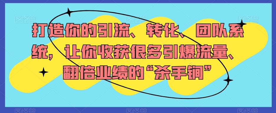 打造你的引流、转化、团队系统，让你收获很多引爆流量、翻倍业绩的“杀手锏” - 白戈学堂-<a href=