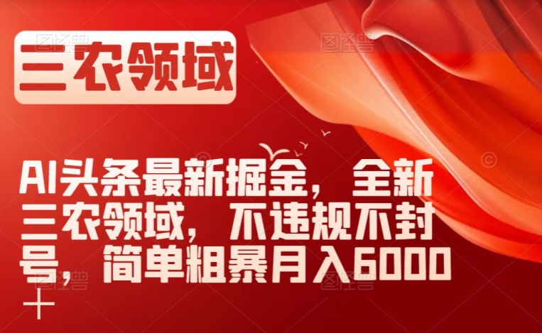 AI头条最新掘金，全新三农领域，不违规不封号，简单粗暴月入6000＋【揭秘】 - 白戈学堂-<a href=