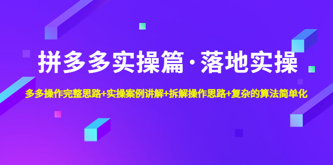 （4947期）拼多多实操篇·落地实操 完整思路+实操案例+拆解操作思路+复杂的算法简单化 - 白戈学堂-<a href=