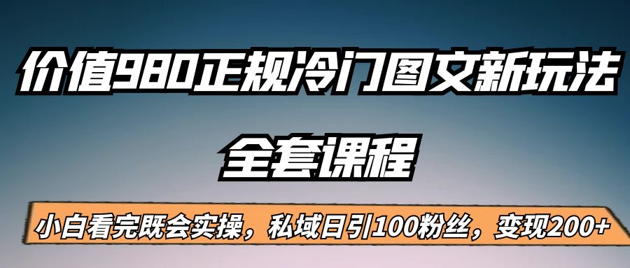 外面卖980的正规冷门图文新玩法，私域日引100粉丝，变现200+ - 白戈学堂-<a href=