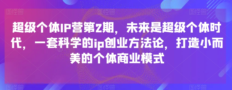 超级个体IP营第2期，未来是超级个体时代，一套科学的ip创业方法论，打造小而美的个体商业模式 - 白戈学堂-<a href=