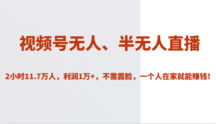 视频号无人、半无人直播2小时11.7万人，利润1万+，不需露脸，一个人在家就能赚钱！ - 白戈学堂-<a href=