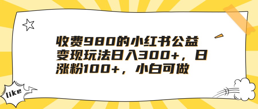 收费980的小红书公益变现玩法日入300+，日涨粉100+，小白可做 - 白戈学堂-<a href=