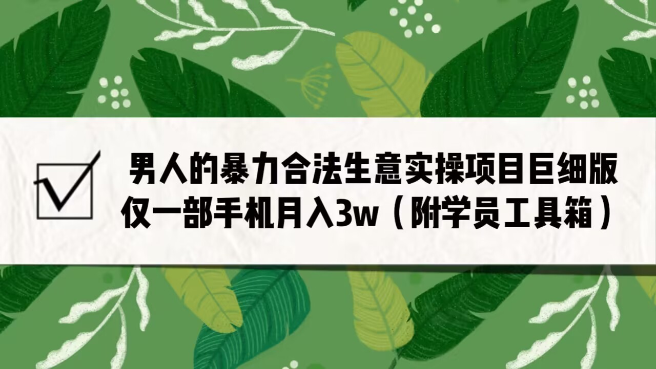 男人的暴力合法生意实操项目巨细版：仅一部手机月入3w（附赠学员工具箱） - 白戈学堂-<a href=