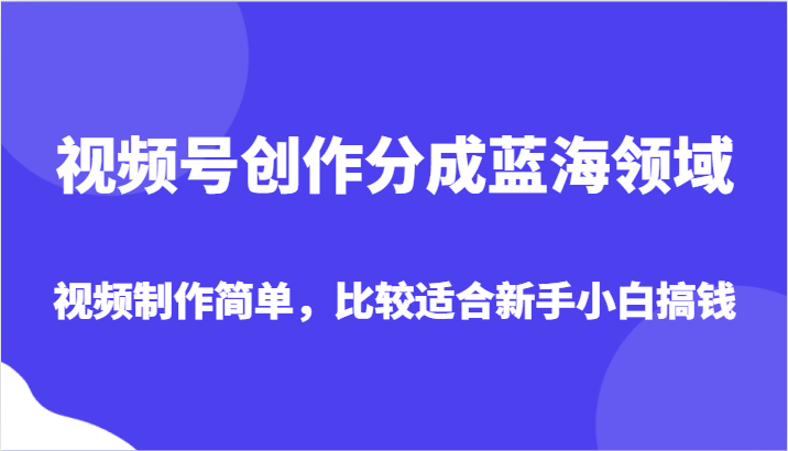 视频号创作分成蓝海领域，视频制作简单，比较适合新手小白搞钱 - 白戈学堂-<a href=