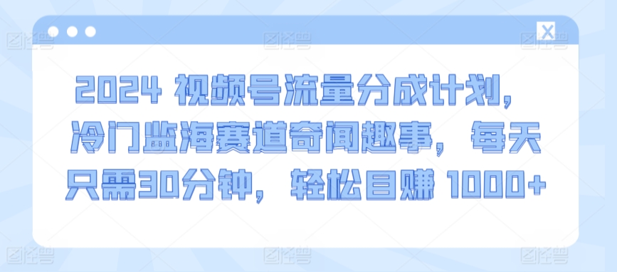 2024视频号流量分成计划，冷门监海赛道奇闻趣事，每天只需30分钟，轻松目赚 1000+ - 白戈学堂-<a href=