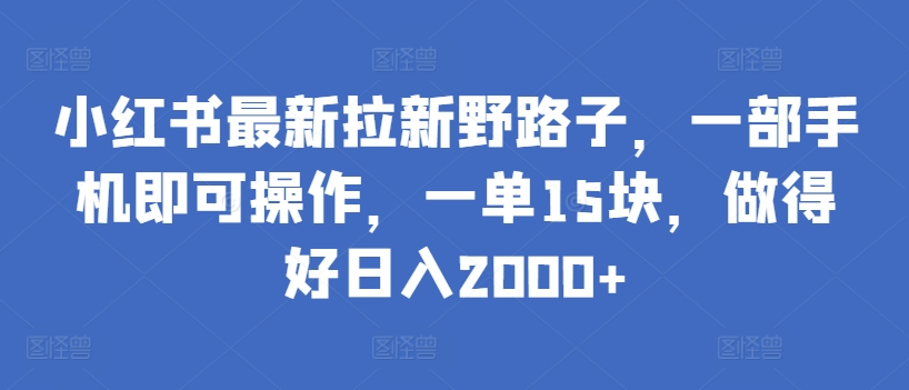 小红书最新拉新野路子，一部手机即可操作，一单15块，做得好日入2000+ - 白戈学堂-<a href=