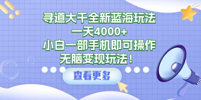 （9479期）寻道大千全新蓝海玩法，一天4000+，小白一部手机即可操作，无脑变现玩法！ - 白戈学堂-<a href=