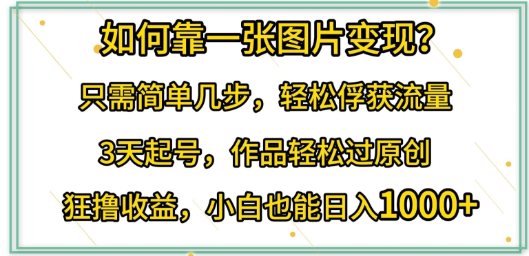 如何靠一张图片变现?只需简单几步，轻松俘获流量，3天起号，作品轻松过原创 - 白戈学堂-<a href=