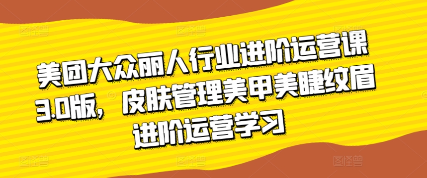 美团大众丽人行业进阶运营课3.0版，皮肤管理美甲美睫纹眉进阶运营学习 - 白戈学堂-<a href=