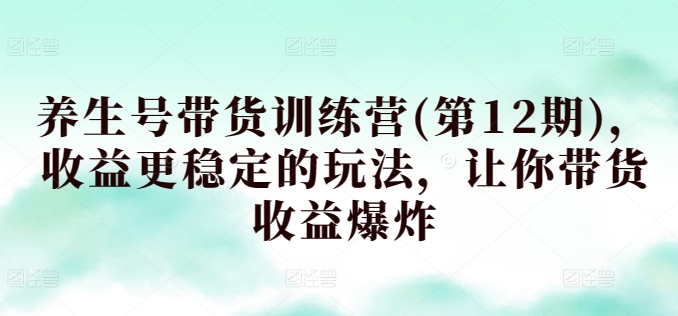 养生号带货训练营(第12期)，收益更稳定的玩法，让你带货收益爆炸 - 白戈学堂-<a href=