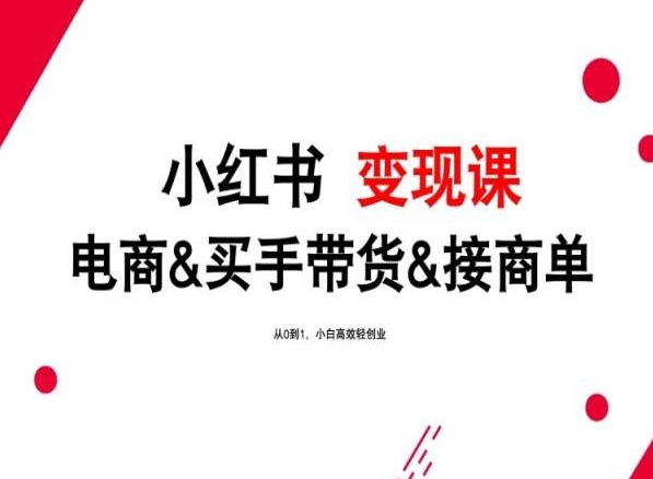 2024年最新小红书变现课，电商&买手带货&接商单，从0到1，小白高效轻创业 - 白戈学堂-<a href=