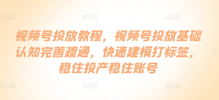 视频号投放教程，​视频号投放基础认知完善疏通，快速建模打标签，稳住投产稳住账号 - 白戈学堂-<a href=