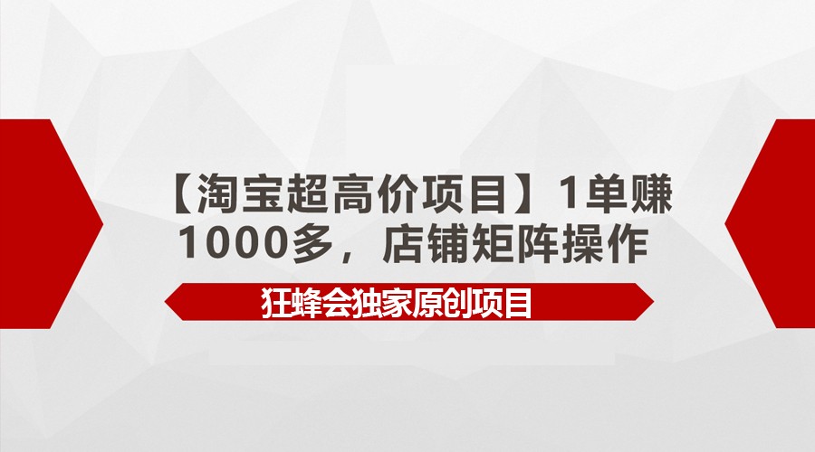 【淘宝超高价项目】1单赚1000多，店铺矩阵操作 - 白戈学堂-<a href=