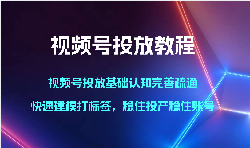 视频号投放教程-视频号投放基础认知完善疏通，快速建模打标签，稳住投产稳住账号 - 白戈学堂-<a href=