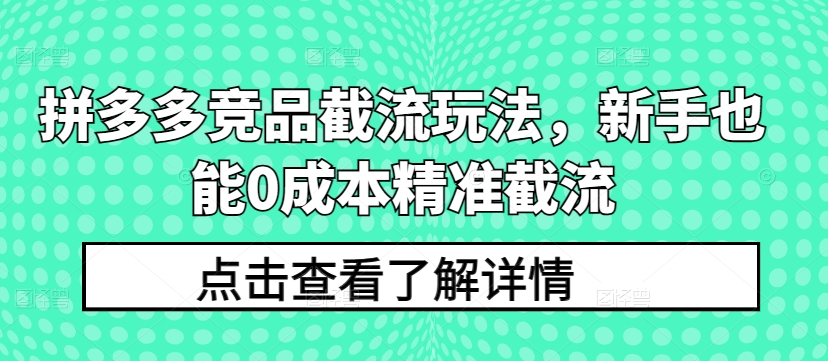 拼多多竞品截流玩法，新手也能0成本精准截流 - 白戈学堂-<a href=