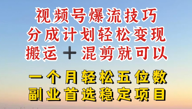 视频号爆流技巧，分成计划轻松变现，搬运 +混剪就可以，一个月轻松五位数稳定项目 - 白戈学堂-<a href=