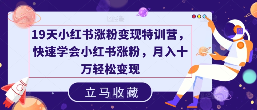 19天小红书涨粉变现特训营，快速学会小红书涨粉，月入十万轻松变现 - 白戈学堂-<a href=