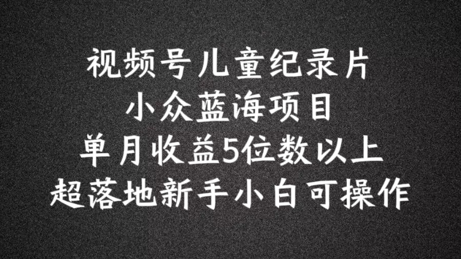 2024蓝海项目视频号儿童纪录片科普，单月收益5位数以上，新手小白可操作 - 白戈学堂-白戈学堂