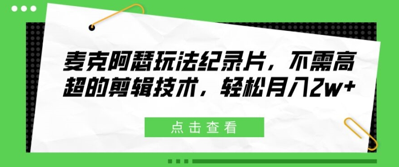 麦克阿瑟玩法纪录片，不需高超的剪辑技术，轻松月入2w+ - 白戈学堂-白戈学堂