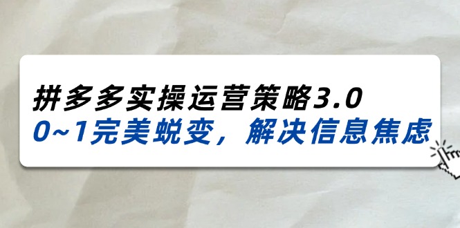 （11658期）2024_2025拼多多实操运营策略3.0，0~1完美蜕变，解决信息焦虑（38节） - 白戈学堂-<a href=