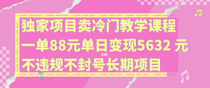 独家项目卖冷门教学课程一单88元单日变现5632元违规不封号长期项目 - 白戈学堂-白戈学堂